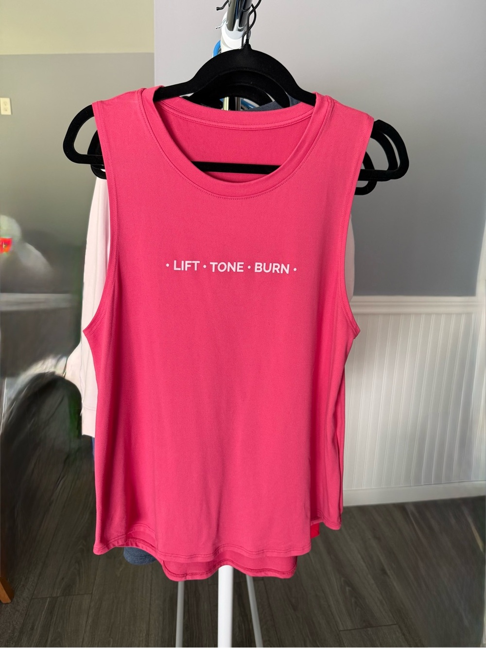 Pure Barre Hot Pink Muscle Tank with "LIFT • TONE • BURN" Print